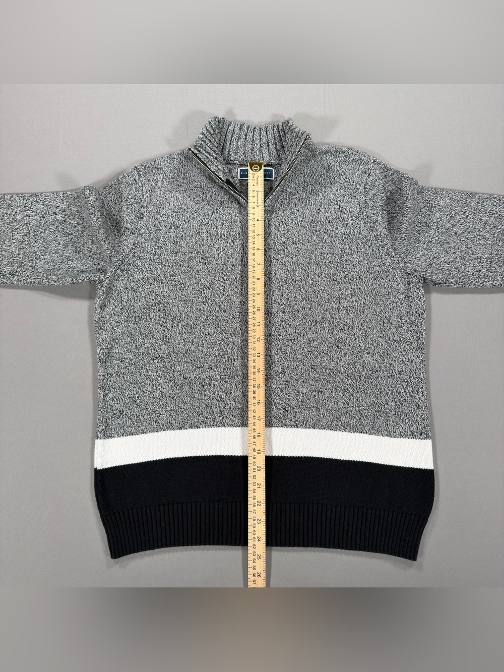 Karen Scott Women's Sweater Large L 100% Cotton Striped Grey White Black Knit - Picture 8 of 9